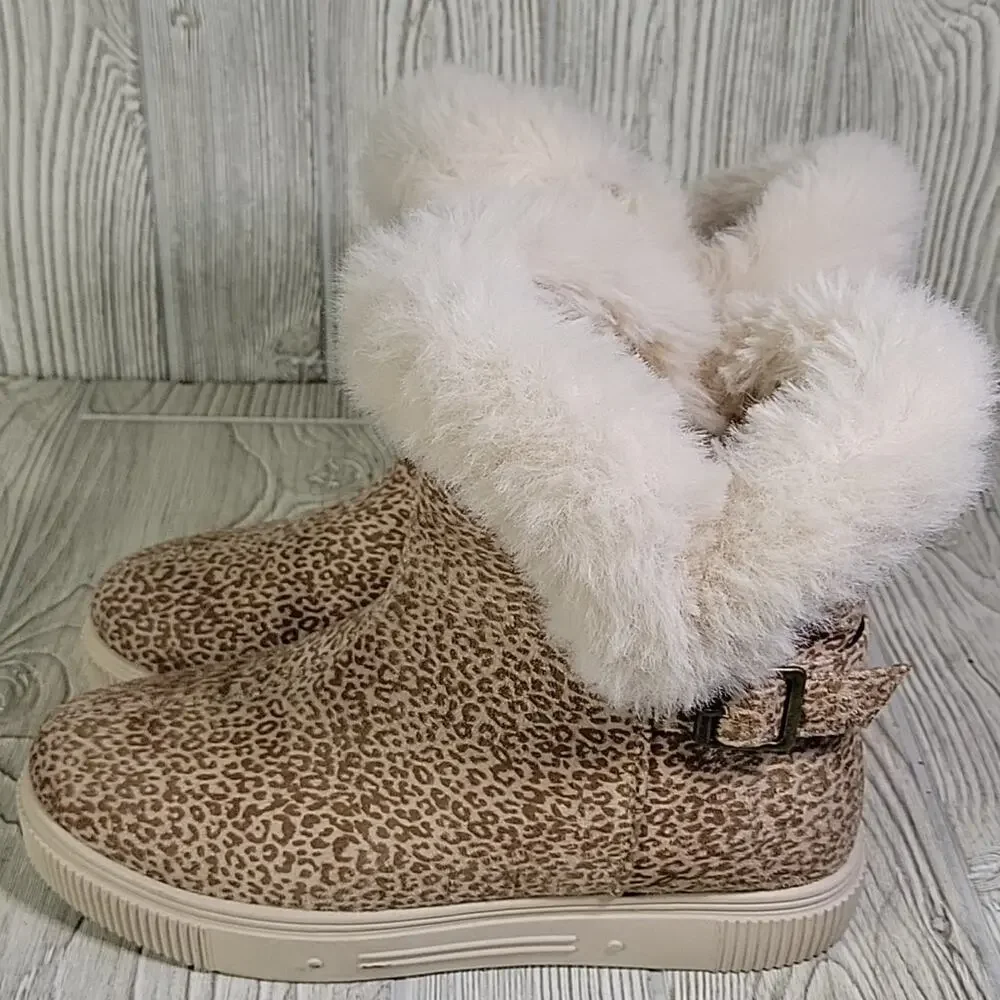 Journee Collection Leopard Print Faux Fur-Lined Boots Womens Size 8